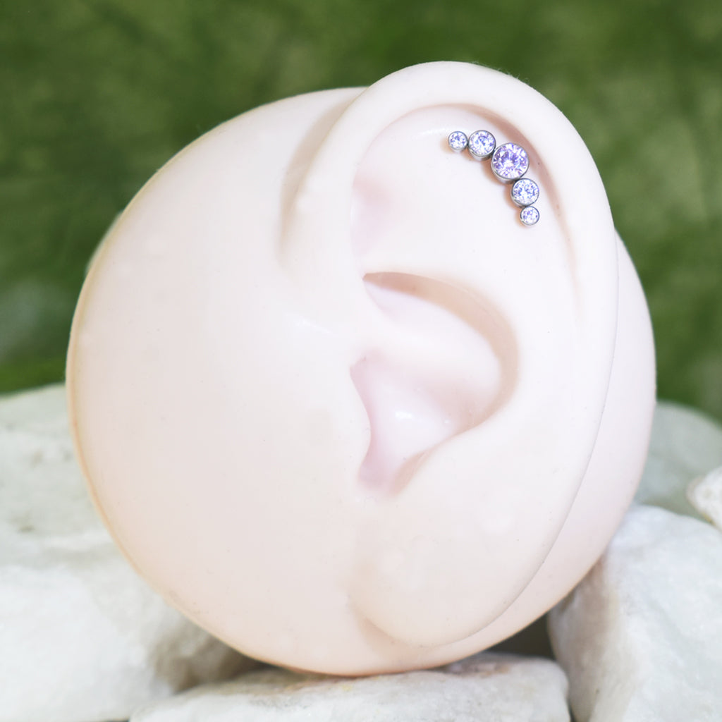 PIERCING LABRET CLÚSTER BRILLOS ROSADO