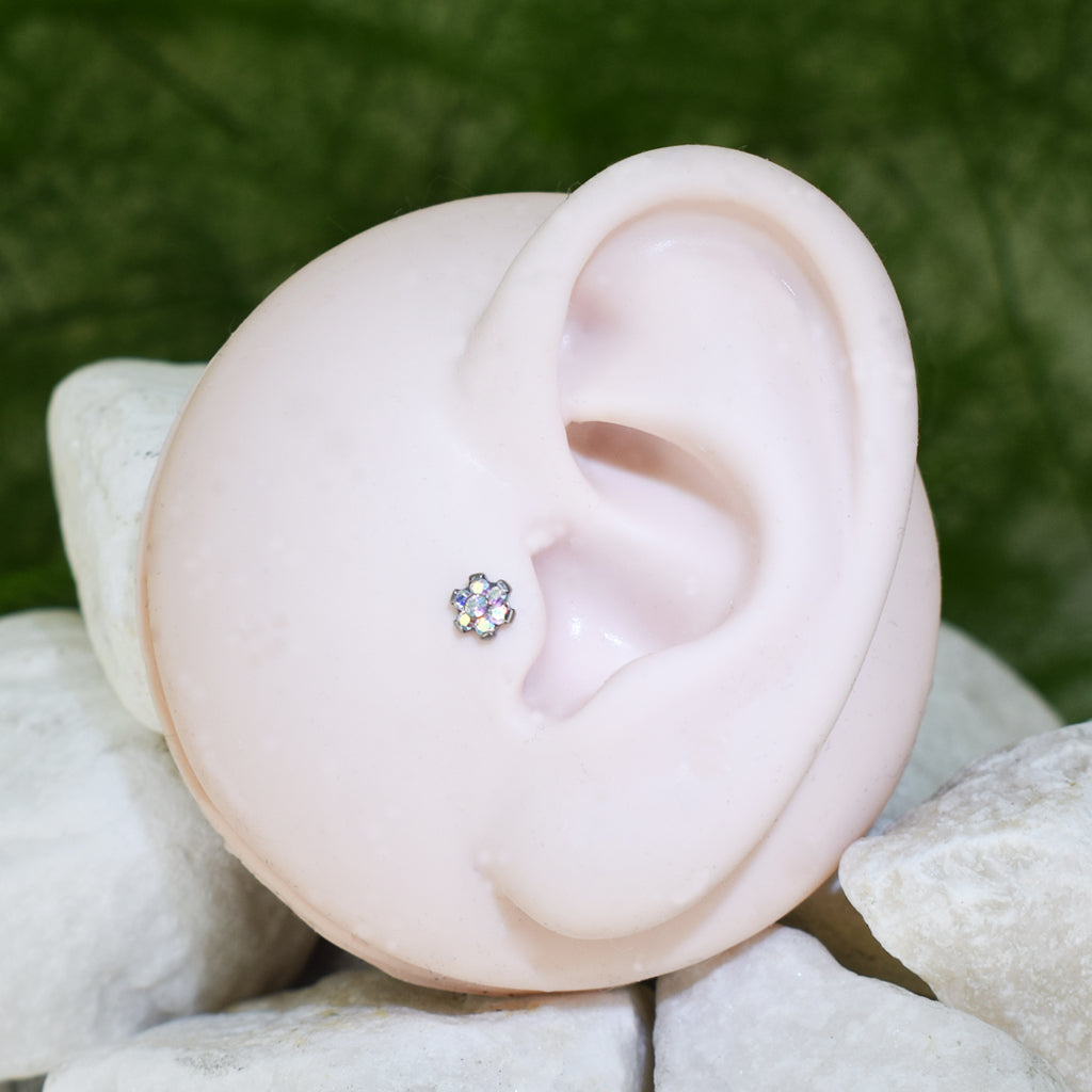 PIERCING LABRET FLOR BRILLO BLANCA