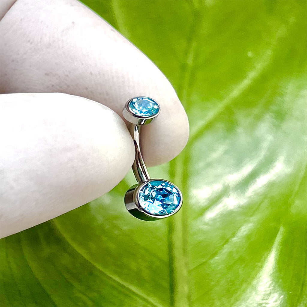 Piercing para ombligo con circón azul