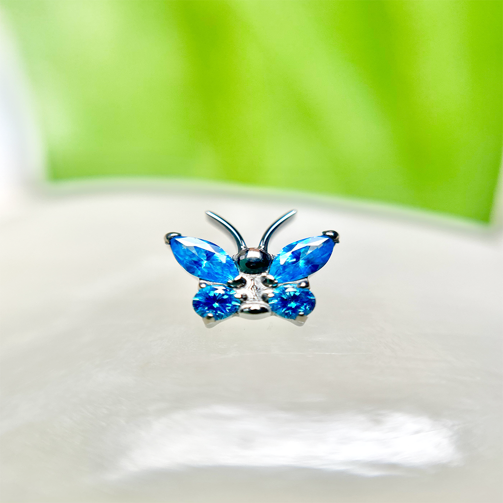 Piercing Mariposa Con Circón Azul