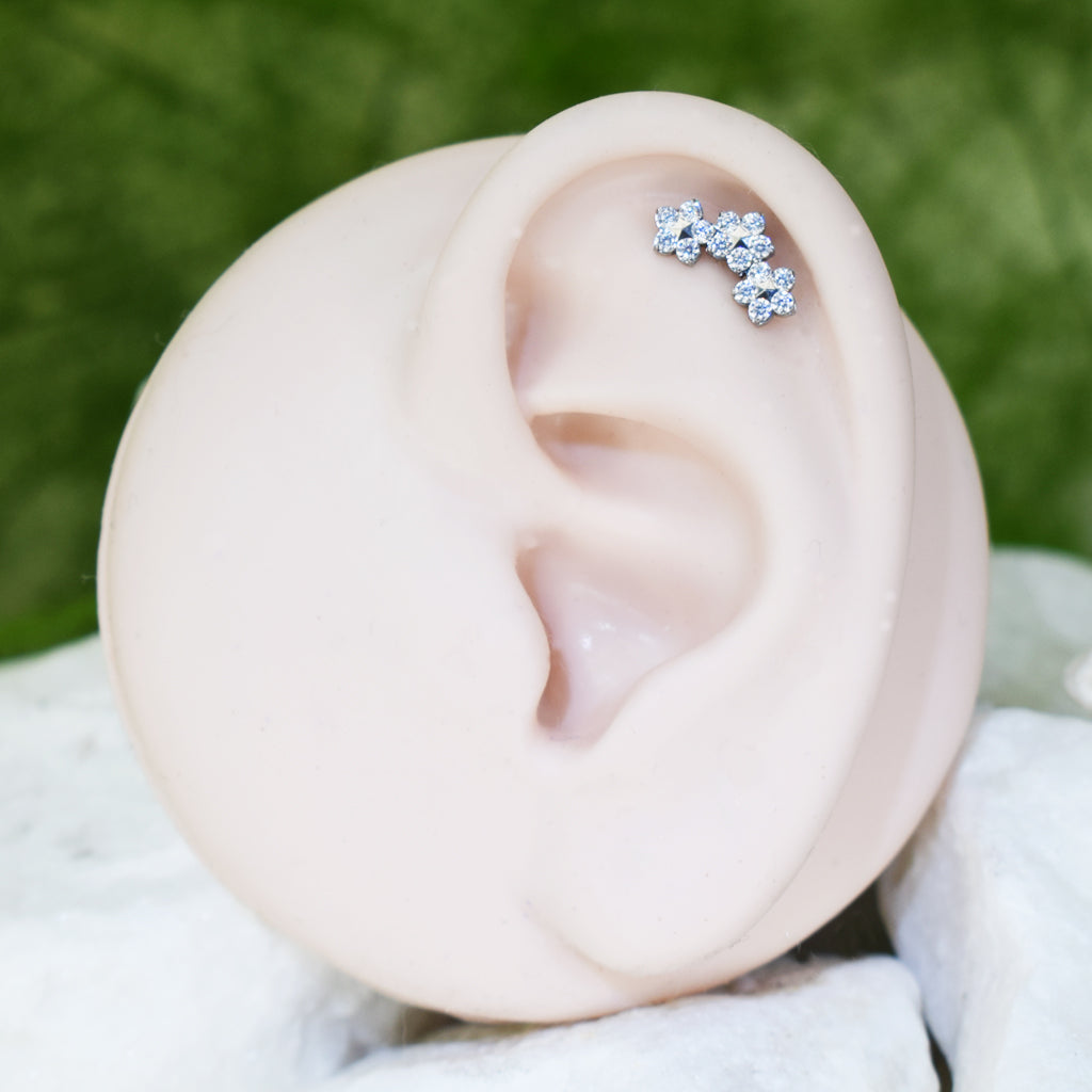 PIERCING LABRET CLUSTER TRES FLORES