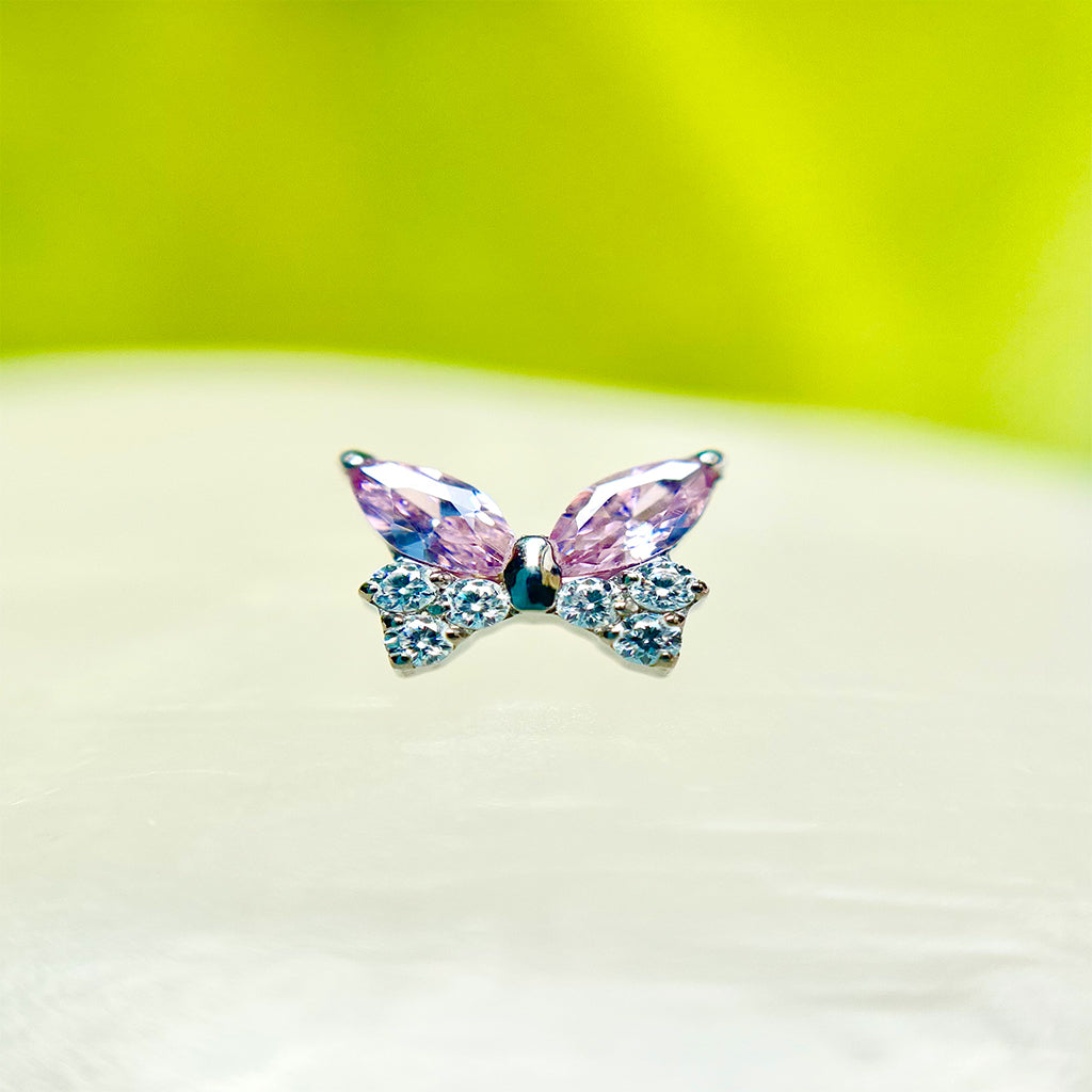 Piercing Mariposa Con Circón Rosado
