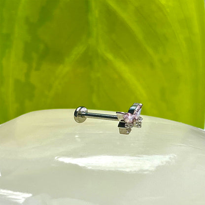Piercing Mariposa Con Circón Rosado