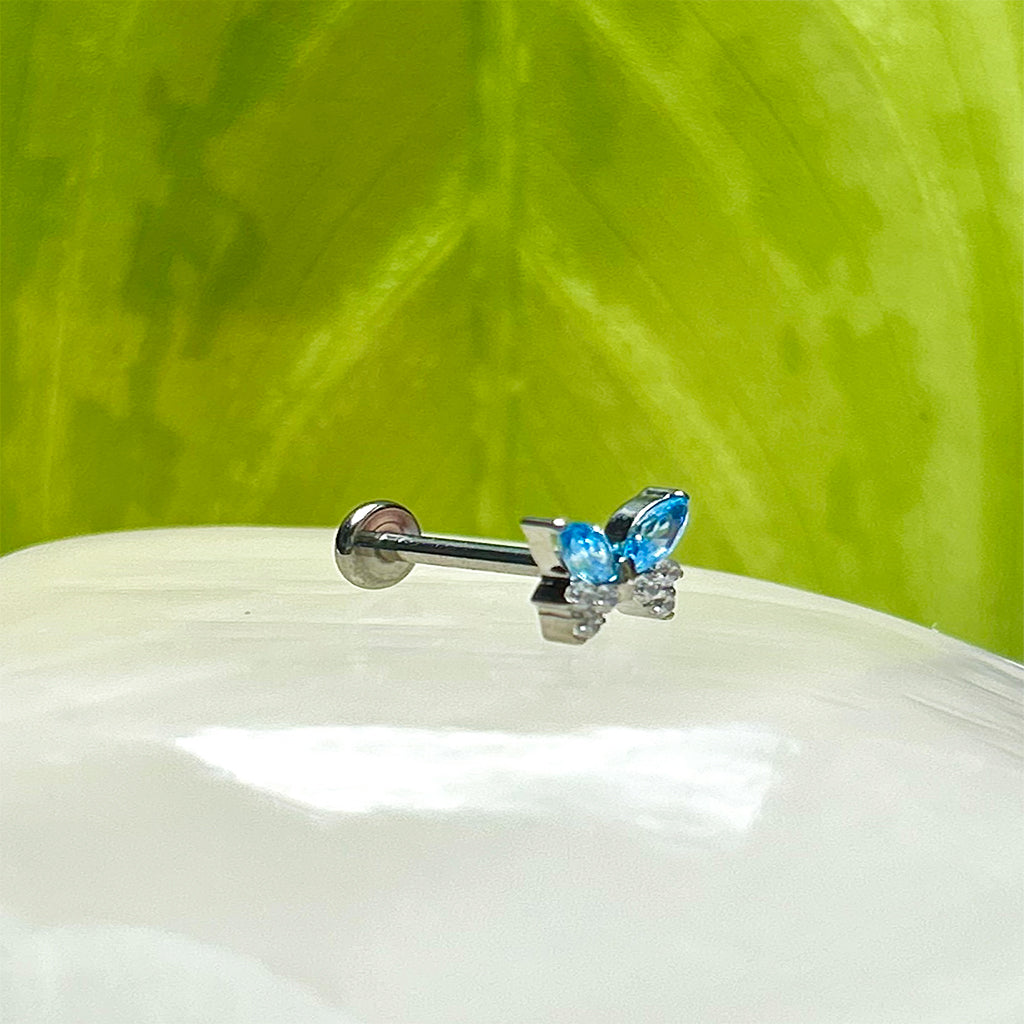 Piercing Mariposa Con Circón Azul
