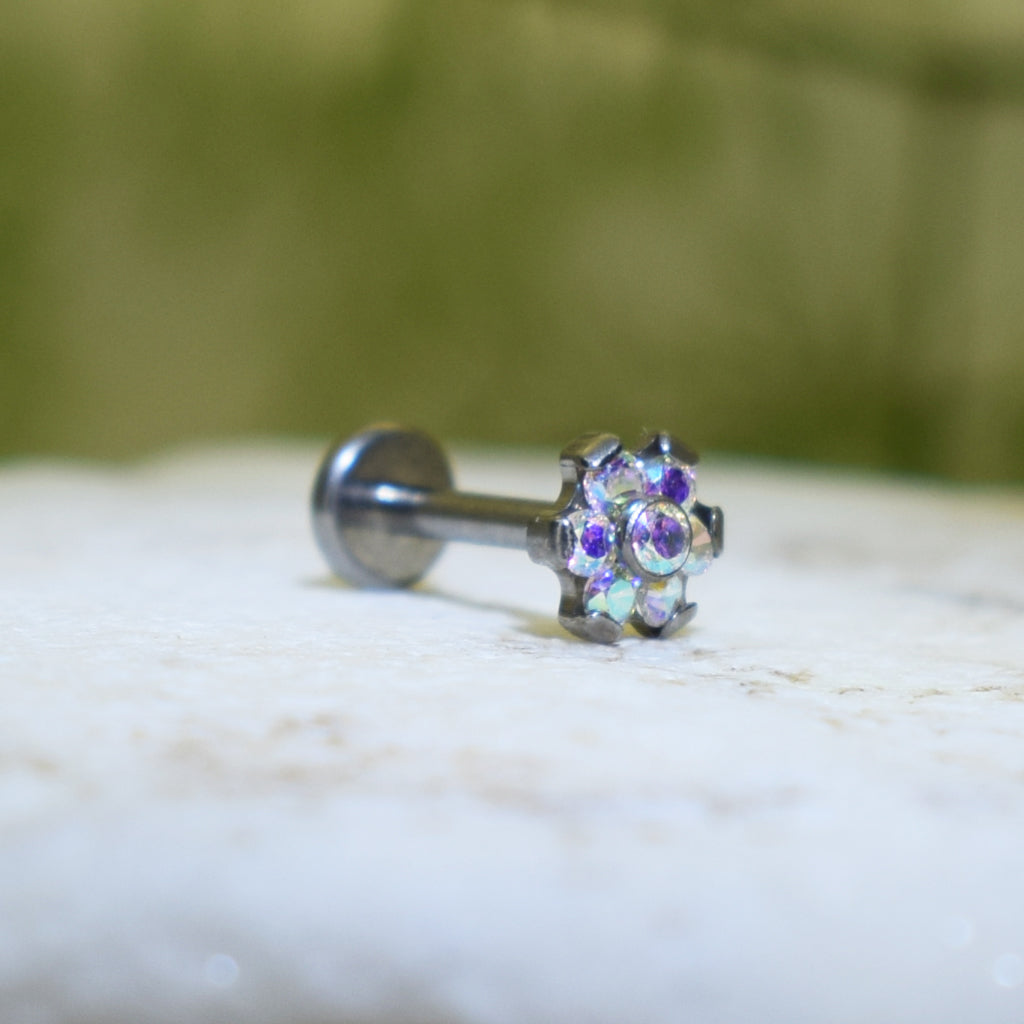 PIERCING LABRET FLOR BRILLO MULTICOLOR