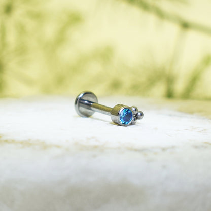 PIERCING LABRET BRILLO CELESTE REDONDO ORNAMENTOS