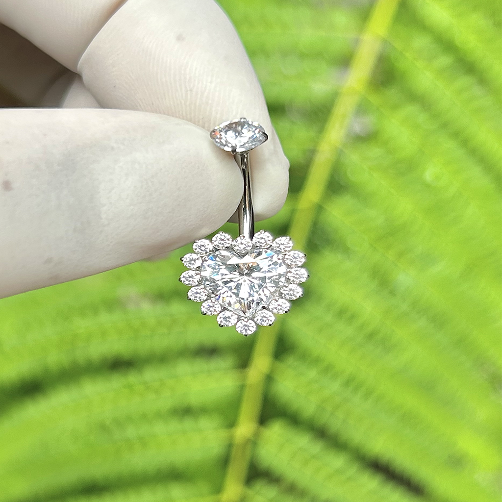 Piercing Ombligo Corazón Con Circón Blanco