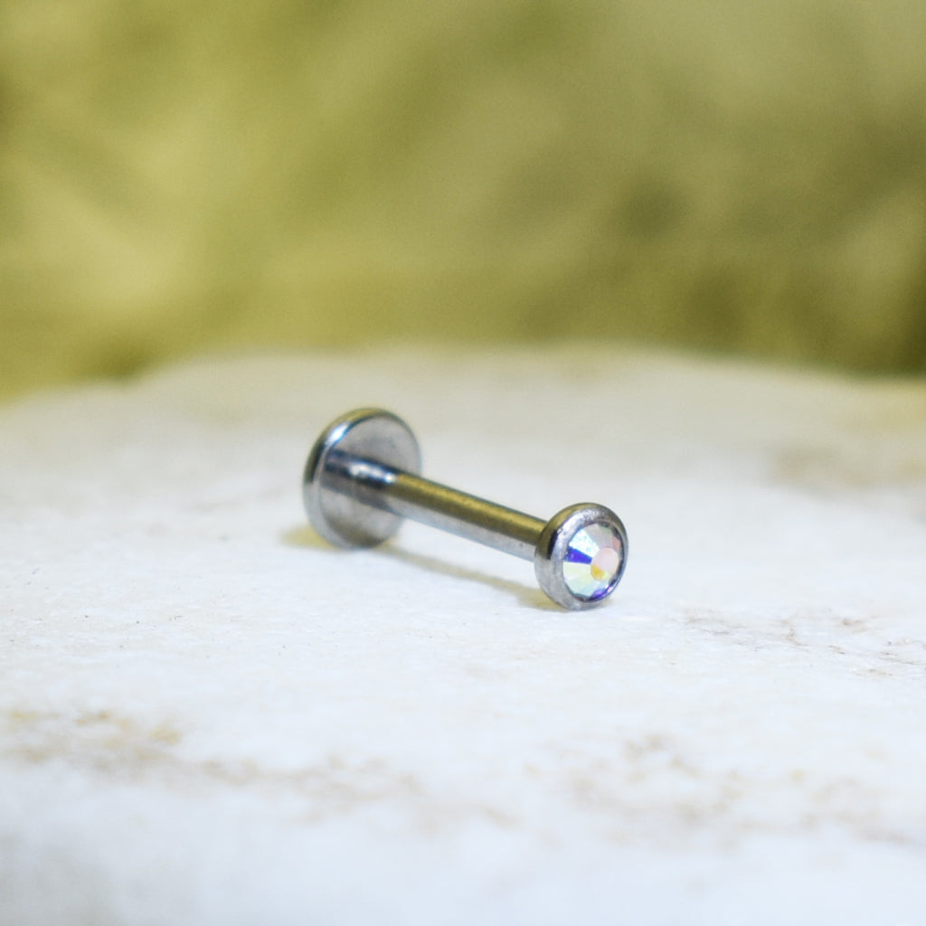 PIERCING LABRET BRILLO PLANO REDONDO MULTICOLOR