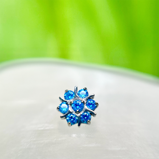 Piercing Flor Sol Con Circón Azul