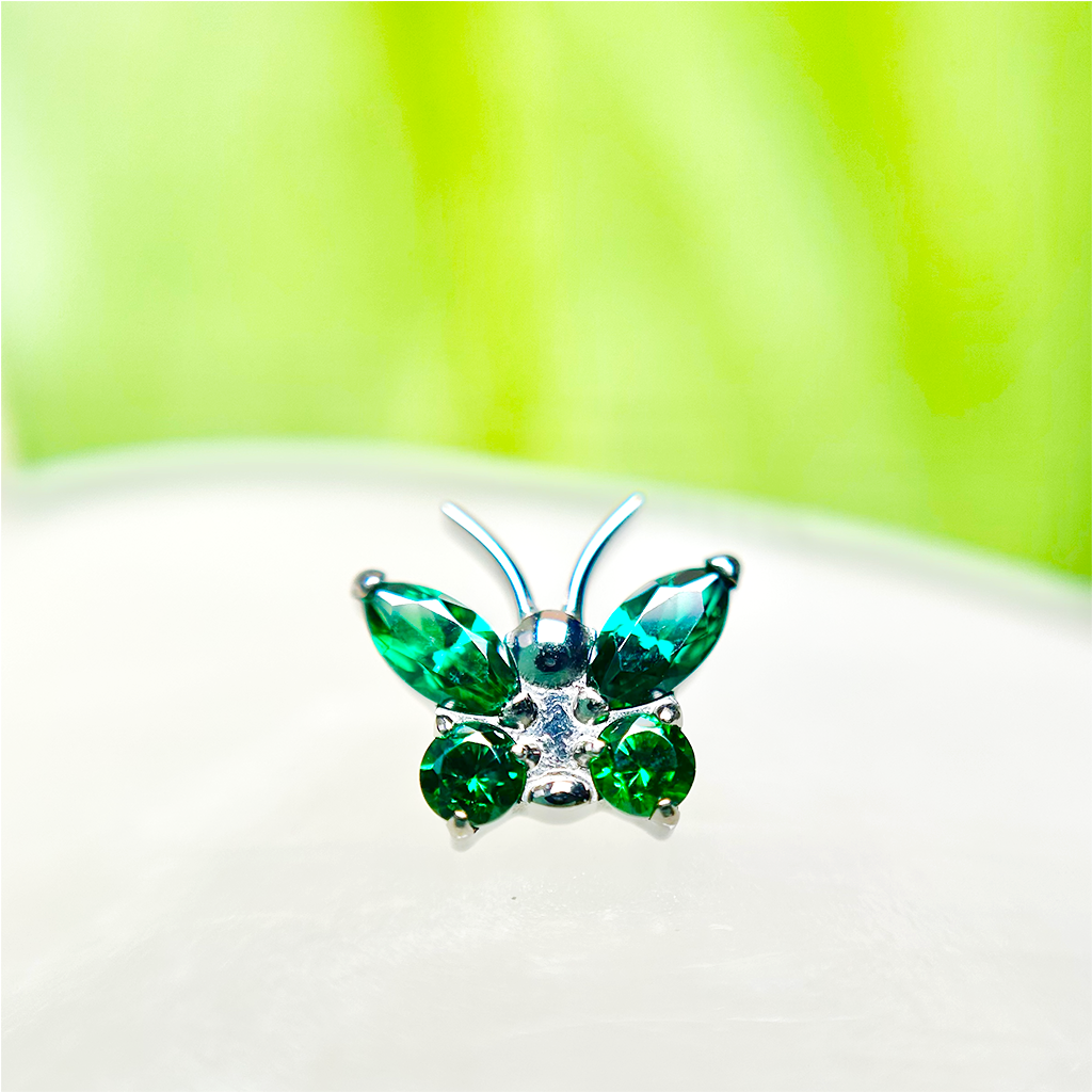Piercing Mariposa Con Circón Verde